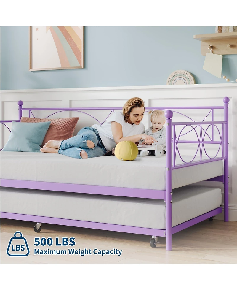 gaomon Metal Twin Daybed and Trundle Set, Day Bed Sofa Bed Frame with Steel Slat Support