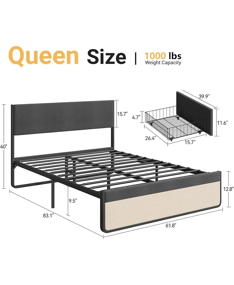 gaomon Platform Bed with Headboard and Two Storage Drawers