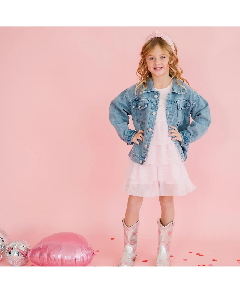 Sweet Wink Toddler Girls Pearl Heart Patch Denim Jacket