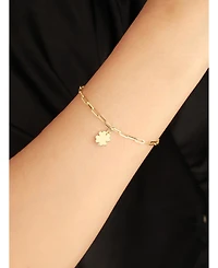 Devata Clover Heart Charm with Paperclip Chain Bracelet in 14K Gold, 7.5 in, approx. 3.0 grams.