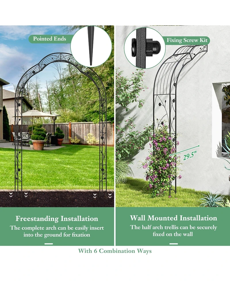 Gymax 99'' Tall Garden Arch Arbor Trellis w/6 Combination Ways & 2 Installation Methods