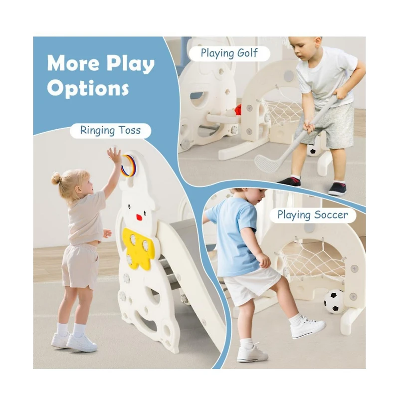 Hongge Toddler Indoor Playground 7 in 1 Slide and Swing Playset with Basketball Hoop and Climber