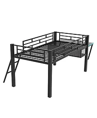 Flynama Black Metal Twin Size Gaming Mid Loft Bed with BuiltIn Desk and MultiColor Led Lighting Space Saving Furniture for Kids and Teens Bedrooms