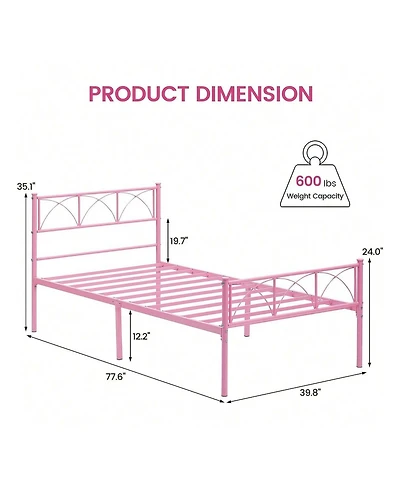 gaomon Twin Size Bed Frame with Headboard and Footboard, Heavy Duty Metal Slat Support, No Box Spring Needed, Easy Assembly