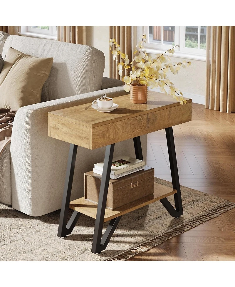 Tribesigns End Side Table for Living Room, Narrow Couch Arm Side Table with Storage Shelves, Small Bedside Nightstand