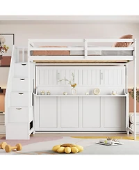 Full Over Full Size Murphy Bed with Hydraulic Lift & Desk Design