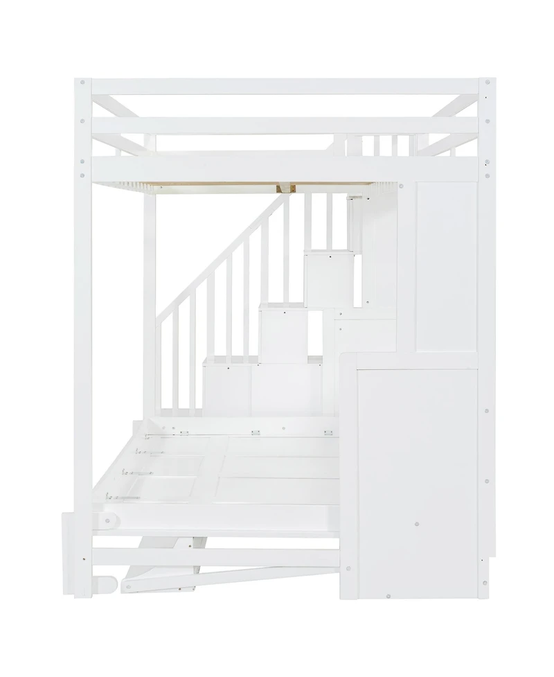 Full Over Full Size Murphy Bed with Hydraulic Lift & Desk Design