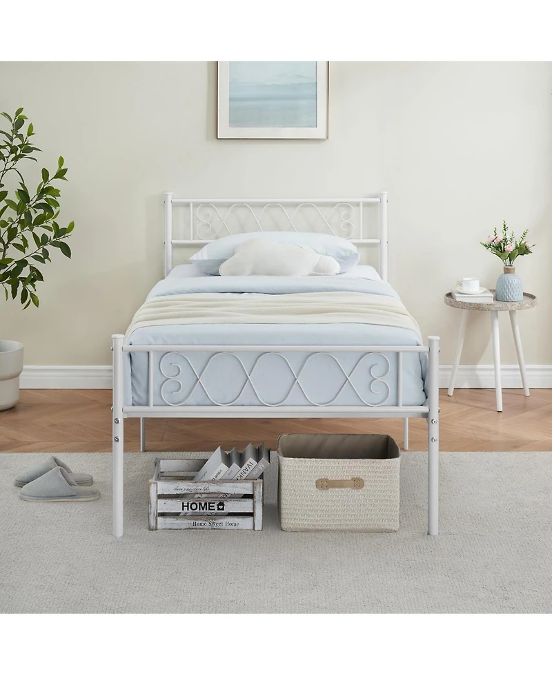 gaomon Metal Bed Frame with Heart Design Headboard, Under-Bed Storage, No Box Spring Needed