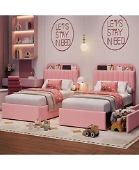 gaomon Full Bed Frame with Storage Drawers & Bookcase Headboard