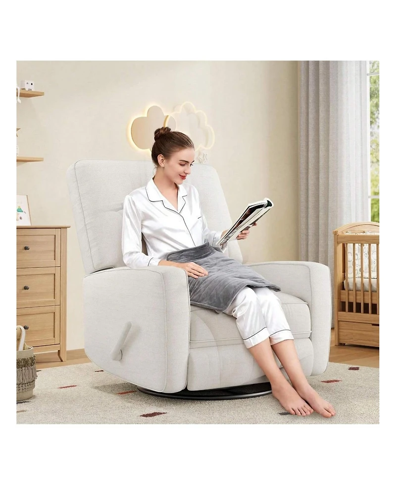 gaomon Recliner Chair 360 Degrees Swivel Rocking Glider Chair with Adjustable Backrest & Footrest Cozy Corduroy Upholstered Armchair for Living Rooms