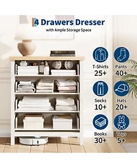 gaomon 4-Drawer Modern Fluted Dresser Bedroom Chest, Fluted Drawers with Metal Handle, Large Storage Cabinet for Nursery, Living Room