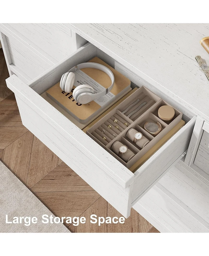 gaomon 7-Drawer Modern Double Dresser Organizer, Large Storage Wooden Chest for Bedroom, Living Room, Nursery, White