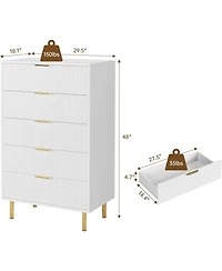 gaomon 5-Drawer Modern White Dresser, Wood Chest Organizer with Gold Handle, Tall Cabinet for Bedroom, Living Room, Entryway