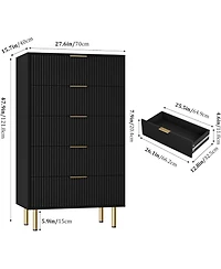gaomon 47.9" Wood Chest, Modern Storage Cabinet with Metal Handle - 5-Drawer Tall Dresser