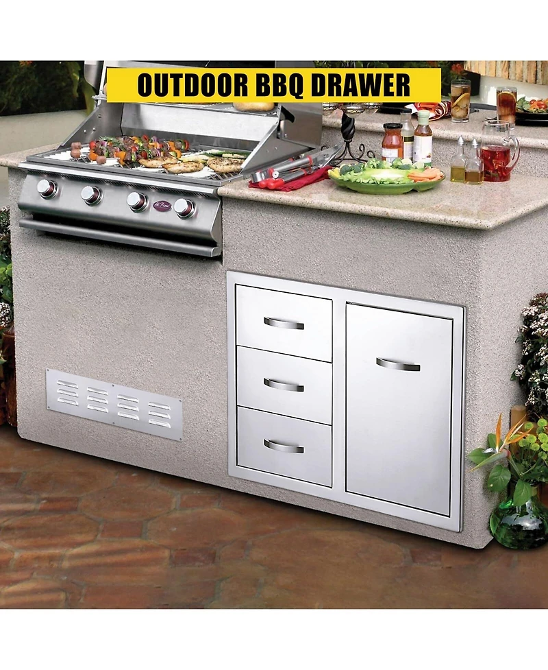 Gaomon Stainless Steel Outdoor Kitchen Drawer Combo with Trash Drawer for Bbq Grill Station, 28" W x 20" H x 20" D