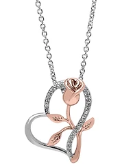 Macy's Cubic Zirconia (1/8 ct. t.w.) Flower in Heart Pendant Necklace