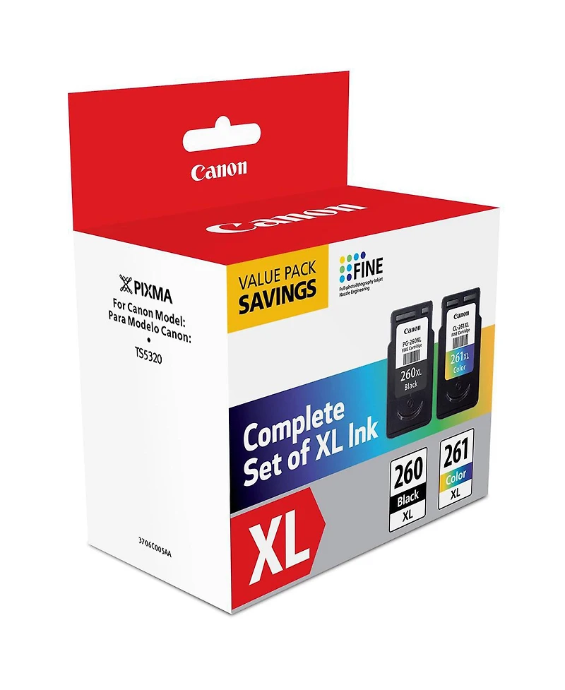 Canon 2 Pack Pg-260XL Black & Cl-261XL Color Ink Cartridge Value Pack for Pixma TR7020, TS5320 Printers