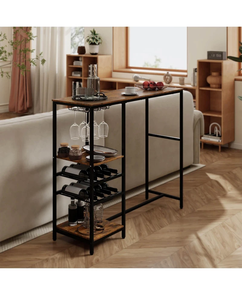 Costway 48" Long Bar Table with Storage Shelves Wine Racks & Stemware Holders for Kitchen