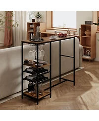 Costway 48" Long Bar Table with Storage Shelves Wine Racks & Stemware Holders for Kitchen