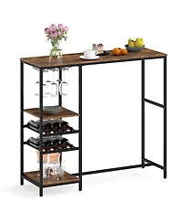 Costway 48" Long Bar Table with Storage Shelves Wine Racks & Stemware Holders for Kitchen