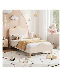 gaomon Upholstered Led Bed Frame with Headboard and Footboard Velvet Princess Platform Bedframe for Kids or Girls Wooden Slats Support No Box Spring