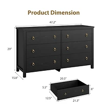 gaomon Dresser for Bedroom with 6 Drawers, 47inch Wide Chest of Large Drawers with Large Clothes Storage Cabinet, Wood Bedroom Dresser Tv Stand