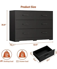 gaomon 6-Drawer Black Double Dresser 47" Wide, Modern Chest Tv Stand, Storage Cabinet with Metal Handles, Bedroom, Hallway