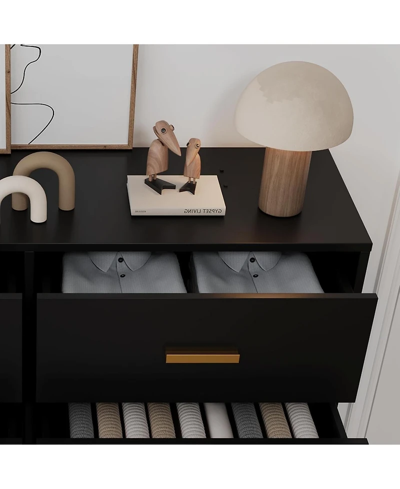 gaomon 6-Drawer Modern Wood Dresser for Bedroom, Wide Gold Handles, Storage Organizer Unit for Living Room, Closet, Entryway