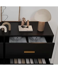 gaomon 6-Drawer Modern Wood Dresser for Bedroom, Wide Gold Handles, Storage Organizer Unit for Living Room, Closet, Entryway