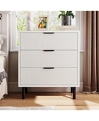 gaomon 3-Drawer White Wood Dresser, Metal Legs, Space-Saving Cabinet for Bedroom, Living Room, Nursery, Home Office
