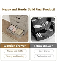 gaomon 5-Drawer Grey Freestanding Wooden Chest, 41.3" Tall, Vertical Dresser for Living Room, Bedroom, Entryway