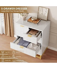 gaomon 5-Drawer White Bedroom Dresser with Metal Base, Modern Chest Cabinet Organizer for Living Room, Hallway, Closet