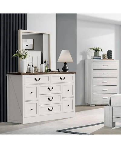 gaomon 9-Drawer Engineered Wood Farmhouse Dresser with Built-In Charging Station and Anti-Tip Device