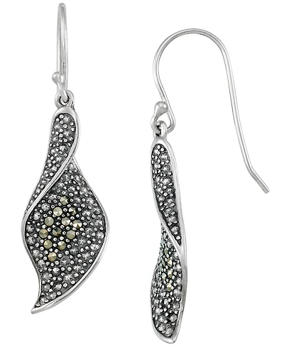 Macy's Pave Marcasite Leaf Wire Earrings in Sterling Silver