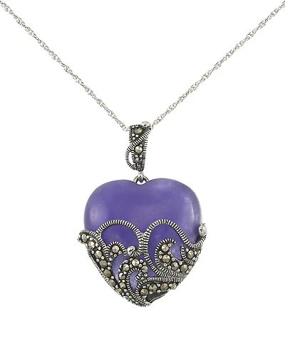 Macy's Marcasite Lavender Jade (20 ct. t.w.) Heart Pendant Necklace in Sterling Silver