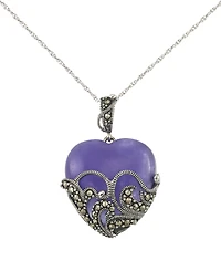 Macy's Marcasite Lavender Jade (20 ct. t.w.) Heart Pendant Necklace in Sterling Silver