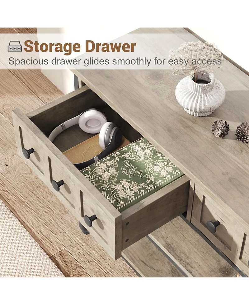 gaomon 52 Inch 3-Drawer Industrial Metal 3-Tier Sofa Table Behind Couch, Hallway Storage Entryway Table