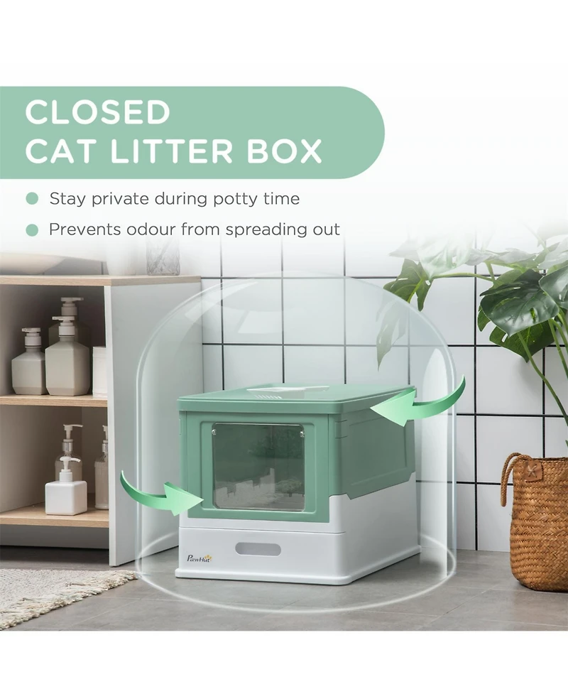 Aostirmotor Fully Enclosed Cat Litter Box with Drawer Tray Portable Large Space Green