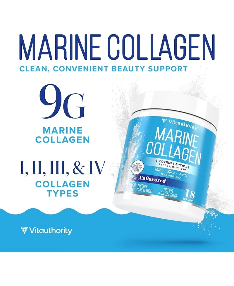 Vitauthority Marine Collagen Powder Unflavored, 18 servings