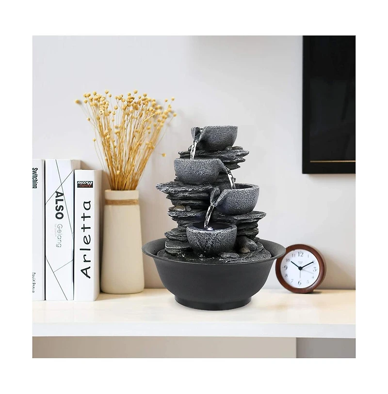 SunJet 10.6" Rock Indoor Water Fountain, Zen Meditation Tabletop Fountain with Led Light & Quiet Pump for Home, Office, Bedroom, Relaxation Decor