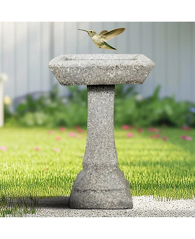 Sunjet 22.8" H Concrete Birdbath with Pedestal – 15" Dia Outdoor Freestanding Garden Bird Feeder & Bath for Patio, Yard, Decor