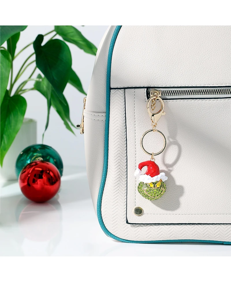 Dr. Seuss The Grinch Crystal Keychain with Santa Hat, Gold-Tone