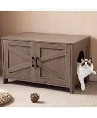 Zeus & Ruta Greige Barn Door Cat Litter Box Enclosure End Table