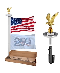 Yescom 25' Heavy Duty Flag Pole Kit with Solar Light & Deck Mount Bravery Mega 13 Gauge Aluminum Sectional Flagpole for Outdoor Patio Dock Side Silver