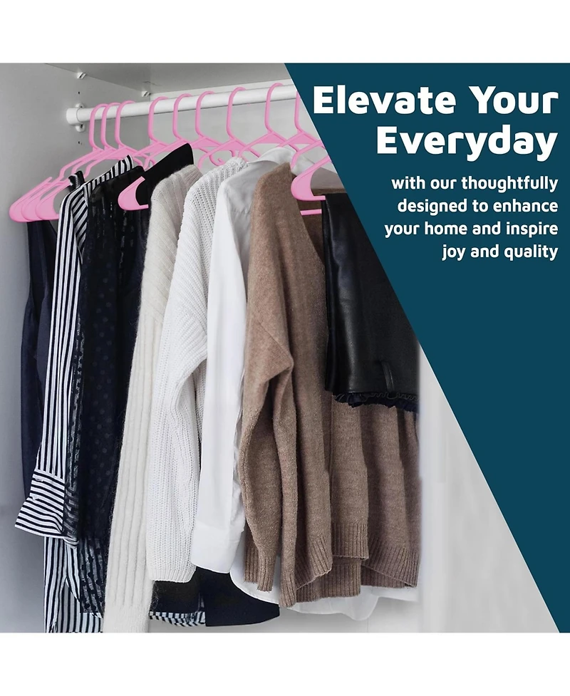 Lifemaster Heavy-duty pink plastic hangers with non-slip grooves, space-saving design, hold up to 5 lbs—ideal for clothes, dresses & coats