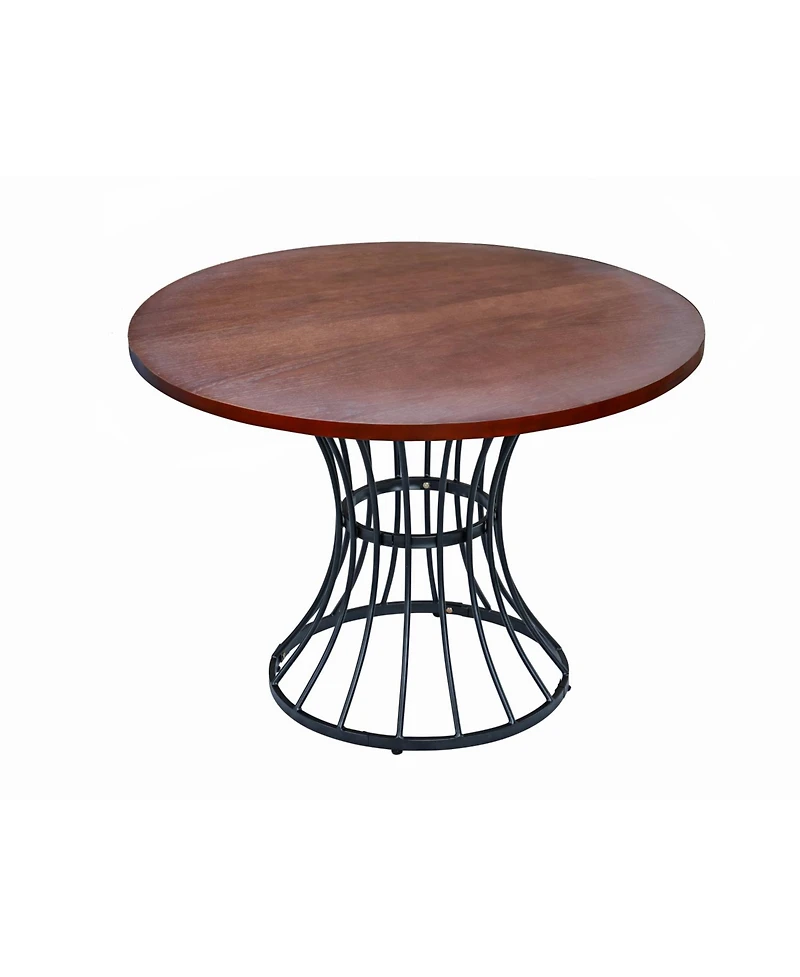 Streamdale Furniture Streamdale Oak Veneer 42" Round Dining Table - Wrought Iron Base, Rustic-Modern