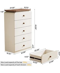 Tribesigns White Storage Cabinet with 5 Drawers, Vertiacl Drawer