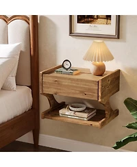 Tribesigns Solid Wood Floating Nightstand, Wall Mounted Bedside Table