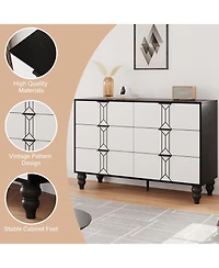 gaomon 6-Drawer Modern Wooden Dresser, Vintage Pattern Chest, Deep Drawers Bedroom Storage, Living Room, Entryway
