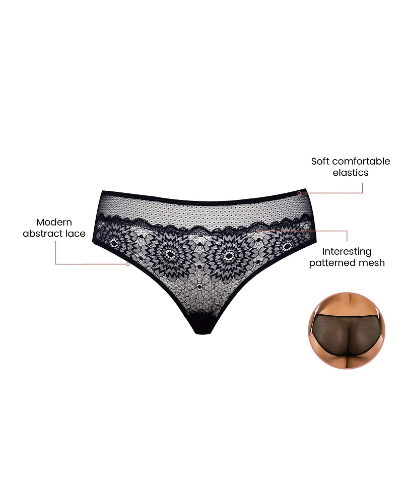 Parfait Women's Luxlacy Pretty Lace And Mesh Hipster Panty With Extended Black